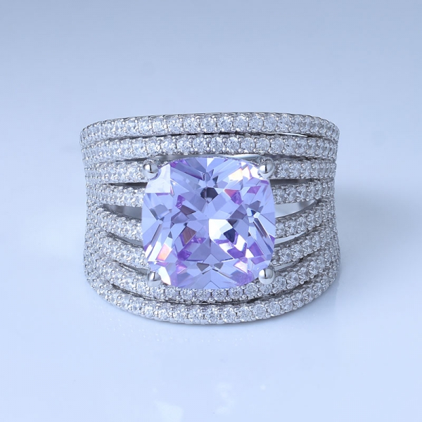 Kissen Lavendel CZ Rhodium über 925 Sterling Silber Verlobungsringe 