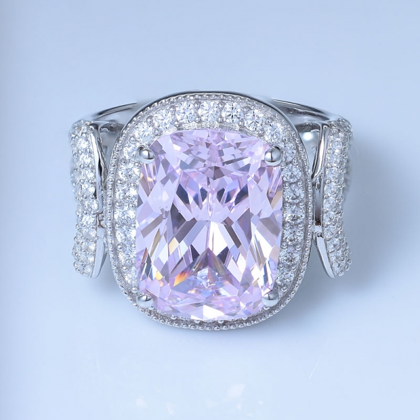 Prinzessin simulieren rosa Diamant Zirkon Zentrum Rhodium über Sterling Silber Party Ring 