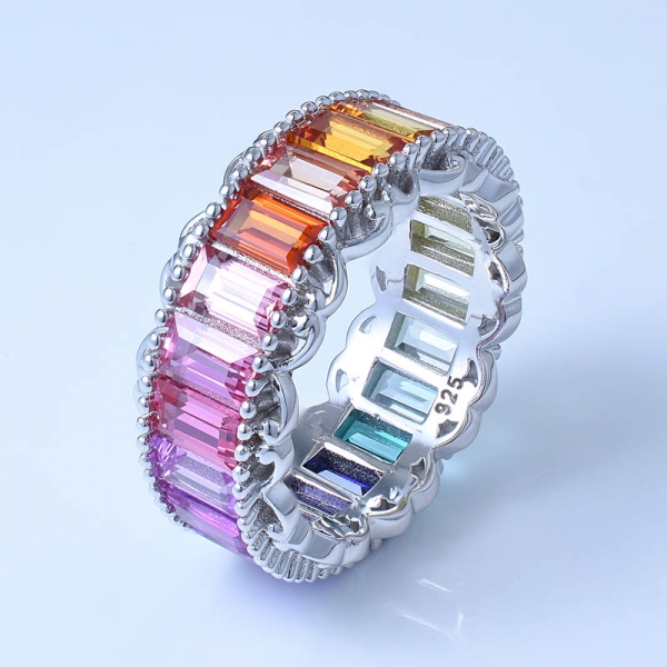 baguette rainbow color rhodium über 925 sterling infinity silver ring 