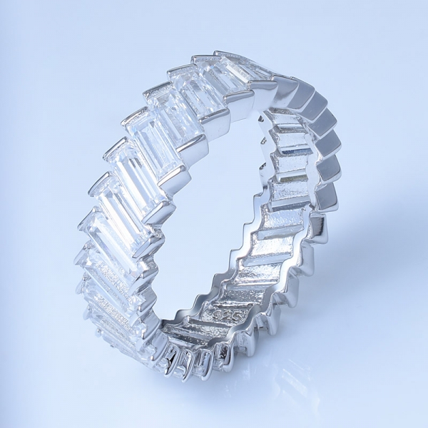 Regenbogen buntes Rhodium über 925 Sterling Silber Baguette Form Infinity Ring 