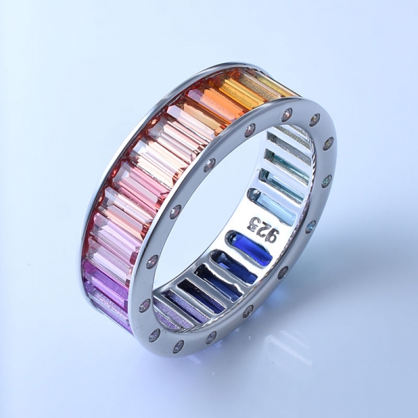 Baguette geschnittene Multi Color Korund Rhodium über Sterling Silber Regenbogen Ringe für Frauen 