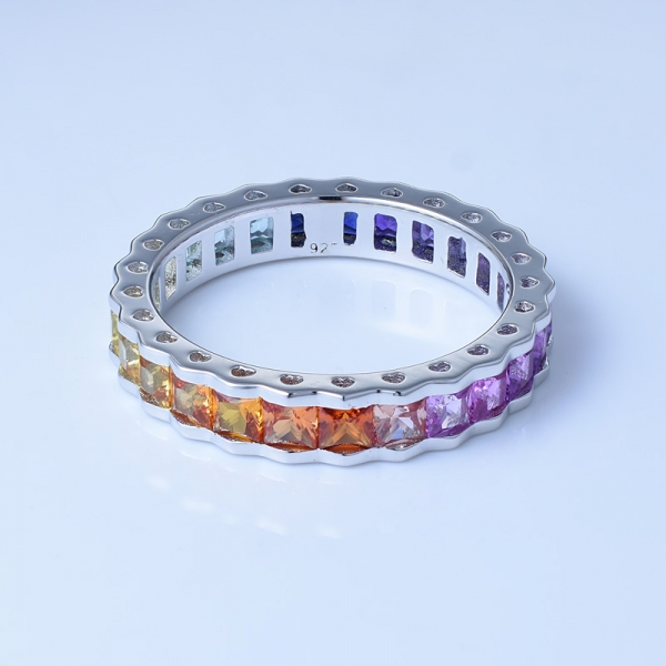 Multi Color Korund Rhodium über Sterling Silber Rainbow Band Ringe 