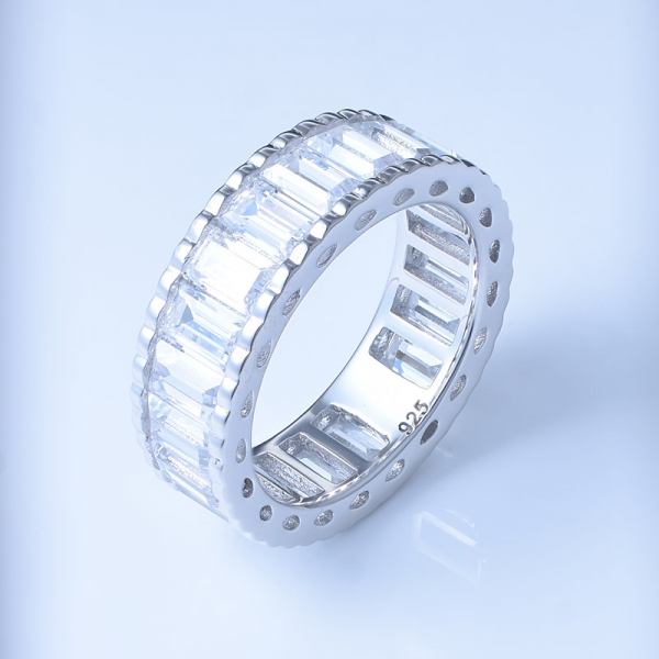 Baguette schneiden Multi Color Korund Rhodium über Sterling Silber Regenbogen Promi-Ringe 