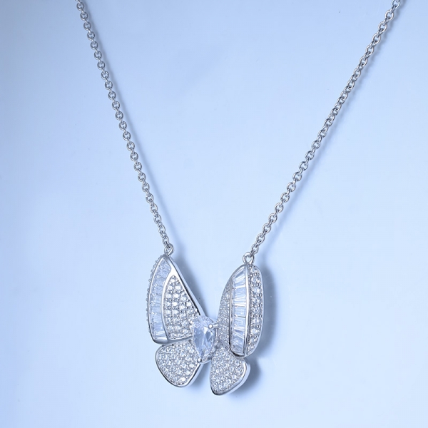 925 Sterling Silber weiße Birne Zirkonia Schmetterling Halskette Anhänger mit 18 "Kette 