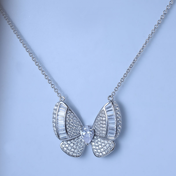 925 Sterling Silber weiße Birne Zirkonia Schmetterling Halskette Anhänger mit 18 "Kette 