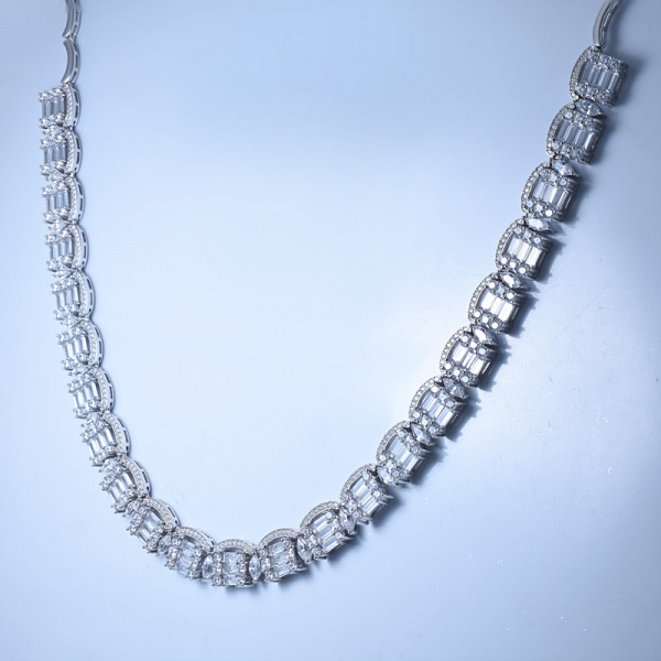 Baguette geschnittene weiße CZ Rhodium über Sterling Silber 50-Dollar-Halskette 