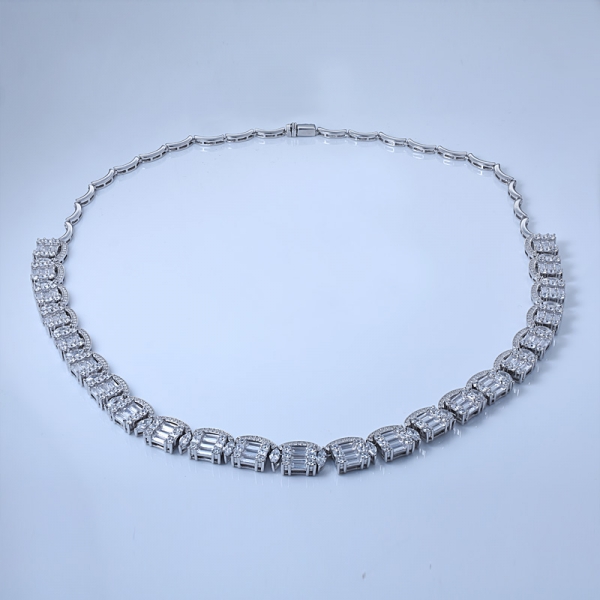 Baguette geschnittene weiße CZ Rhodium über Sterling Silber 50-Dollar-Halskette 