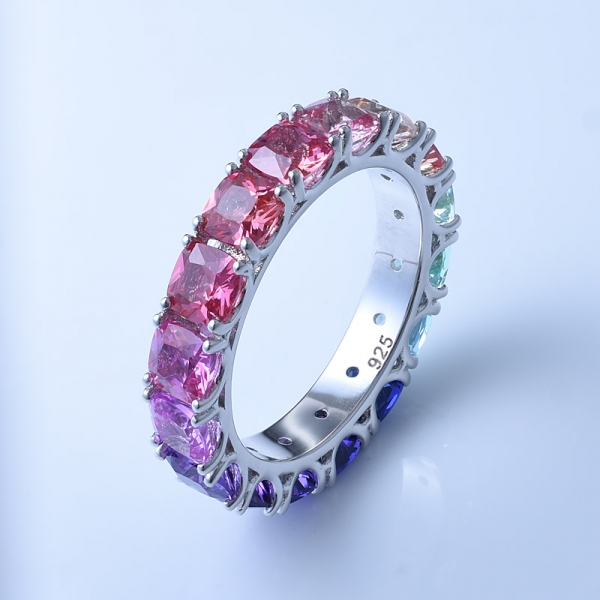 Kissen schneiden Multi Color Korund Rhodium über Sterling Silber Regenbogen Set Schmuck Regenbogen Ring 