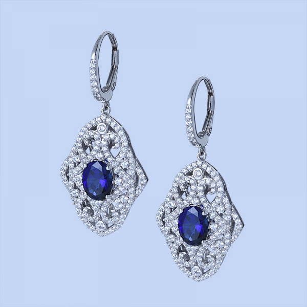 Zirkonia und simuliertes blaues Saphir-Rhodium über neuen Ohrringen aus Sterlingsilber 