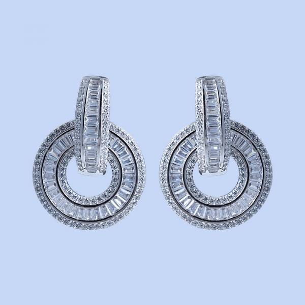 weiße CZ Rhodium über Sterling Silber Baguette & Trapez magnetische Ohrringe 