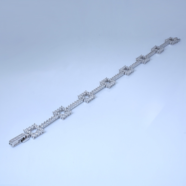weißes Zirkonia Rhodium über quadratischem Armband aus Sterlingsilber 