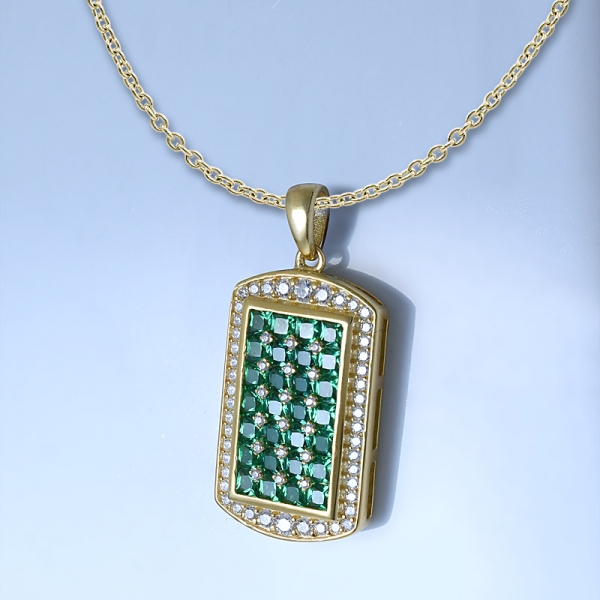 Zirkonia und simulierte Smaragd 18 Karat Gold über Sterling Silber Smaragd Halskette 