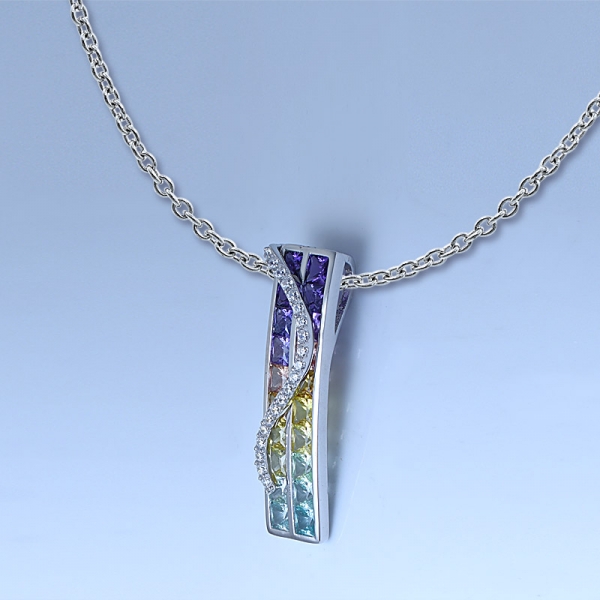 Multi Color 925 Sterling Regenbogen einzigartige Halsketten 