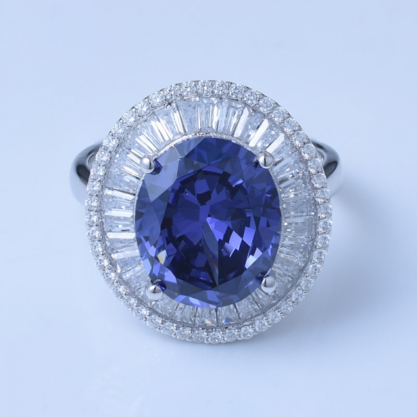 5 Karat oval blau Tansanit CZ Rhodium über Sterling Silber Diamant Eheringe 