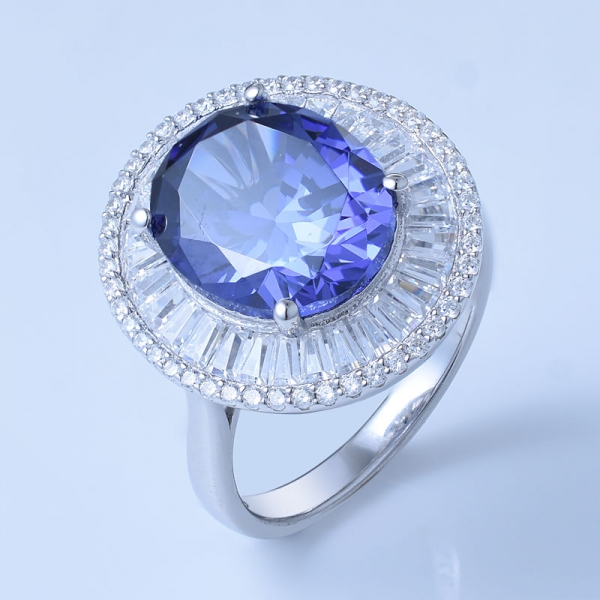 5 Karat oval blau Tansanit CZ Rhodium über Sterling Silber Diamant Eheringe 