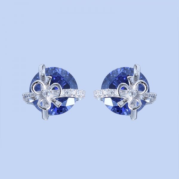 2ct runden blauen Tansanit Rhodium über Sterling Silber weiß Ohrstecker Ohrring 