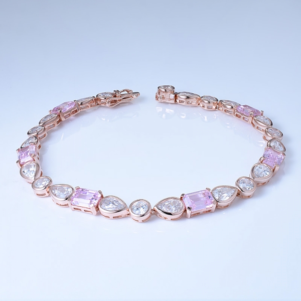 Smaragd geschliffene rosa Diamanten simulieren 18 Karat Roségold über Sterling Silber Manschette Charm Armbänder 
