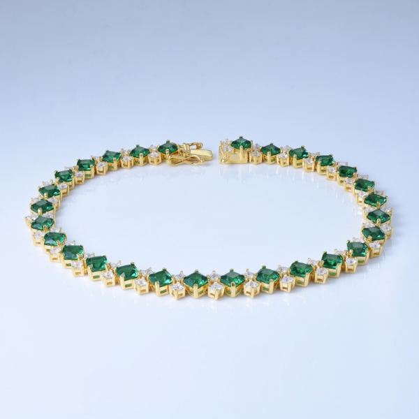 925 Sterling Silber in 18 Karat Vergoldung Prinzessin Creat Green Smaragd Großhandel Armbänder 