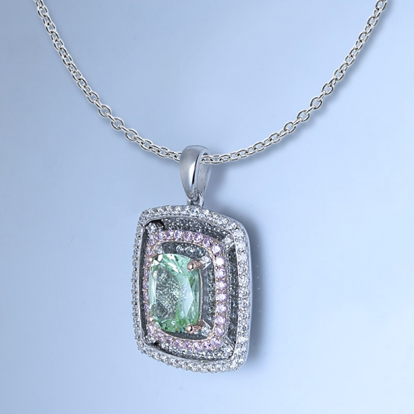 synthetischer grüner Diamant Rhodium im Prinzessschliff über 925er Sterlingsilber-Edelsteinanhänger 