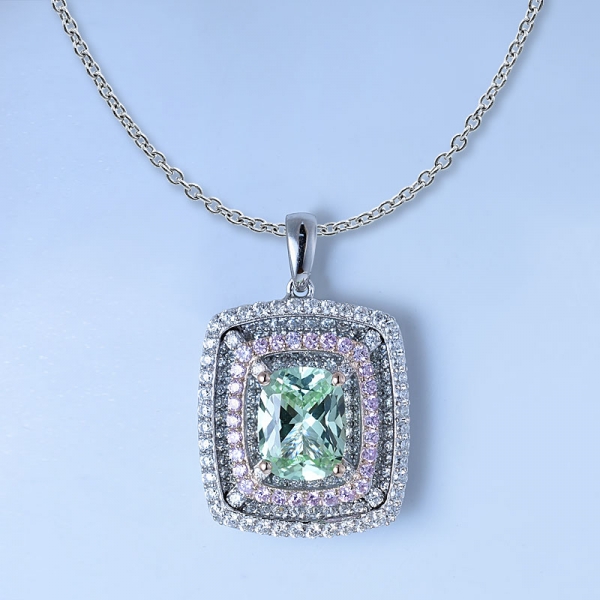 synthetischer grüner Diamant Rhodium im Prinzessschliff über 925er Sterlingsilber-Edelsteinanhänger 