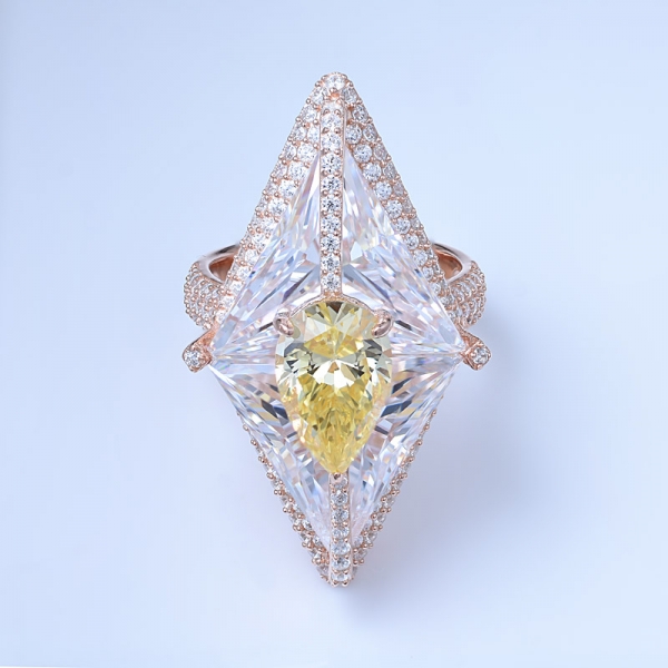 Hellgelb simulierter Diamant-Zirkonia, 18 Karat Roségold, ausgefallene Designer-Ringe 