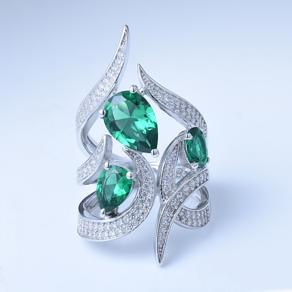über Sterling Silber Verlobungs Damen Stein Ringe erstellt grüner Smaragd Rhodium 