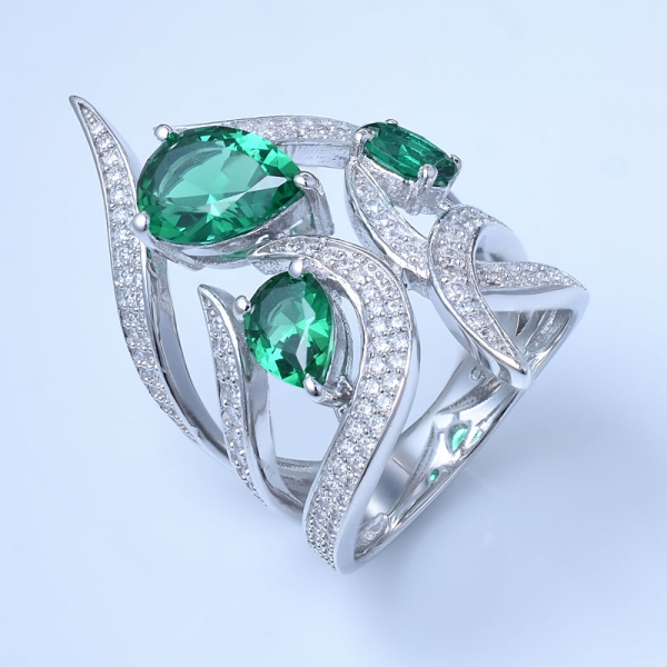 über Sterling Silber Verlobungs Damen Stein Ringe erstellt grüner Smaragd Rhodium 