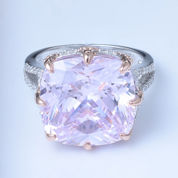 Porzellanfabrik directsale 12.0ct Kissenform simulierte Sterlingsilberring des rosafarbenen Diamanten 925 für Weihnachtsförderung 