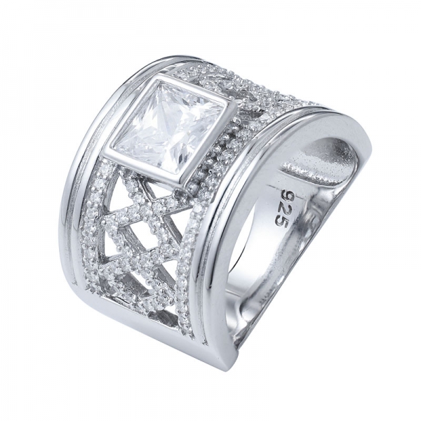 Hersteller bestellt Schmuck 925 Silber Ring Weißgold plattiert Sterling Silber Quadrat Princess Cut Engagement CZ Ringe für Frauen 
