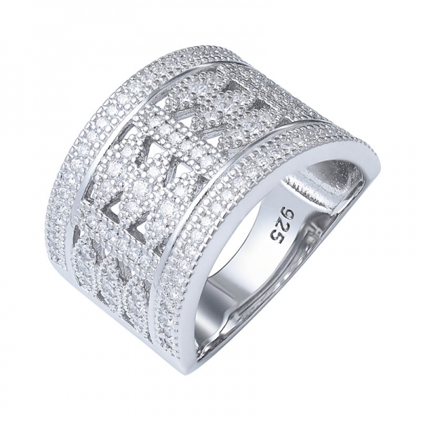 Bestseller 925 Sterling Silber Micro pave cz Schmuck Zirkon großen großen breiten Ring für Frauen 