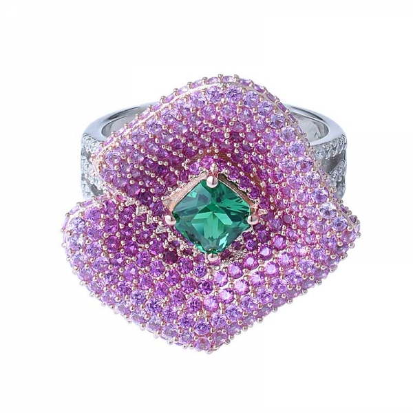 benutzerdefinierte 925 Silber Brautschmuck Kissen geschnitten simulieren grüne Emerad Diamant-Verlobungsring 