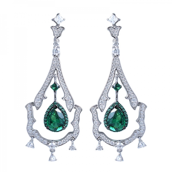 kreierte Smaragd Double Drop Post Luxus smaragdgrüne Kristallblume Hochzeit Ohrring für Damen 