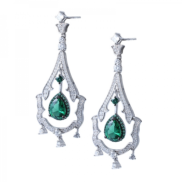 kreierte Smaragd Double Drop Post Luxus smaragdgrüne Kristallblume Hochzeit Ohrring für Damen 