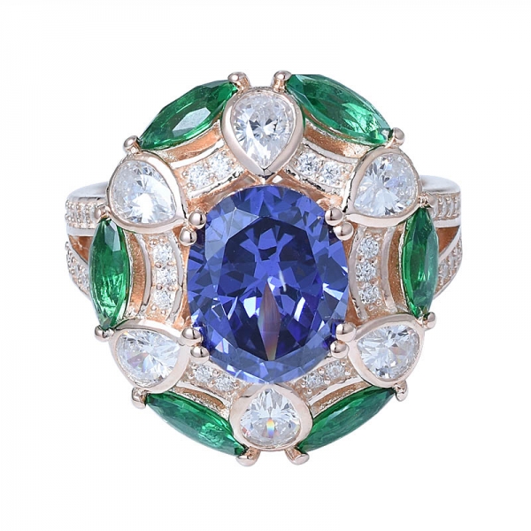 Großhandel modische Zirkonia Regenbogen Stein Silber Ring für Frauen 