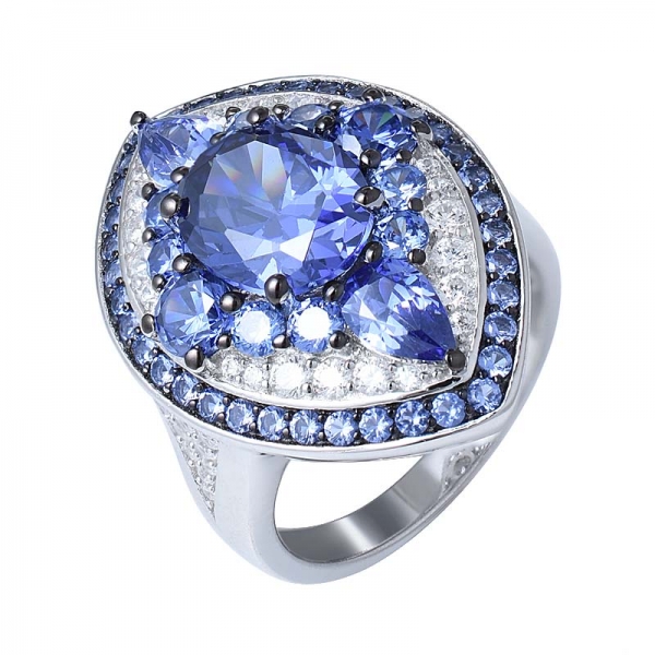 Damen High End Custom Design 2-Ton-Beschichtung Silber Kupfer Tansanit Ring 