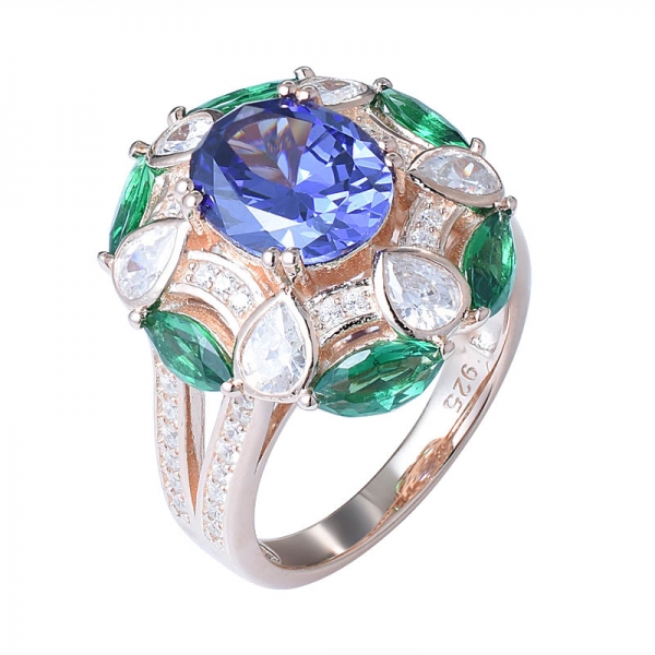 Großhandel modische Zirkonia Regenbogen Stein Silber Ring für Frauen 