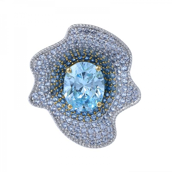 3,0 ct oval aquablau cz Diamant-akzentuierter blauer Topas-Solitärring 