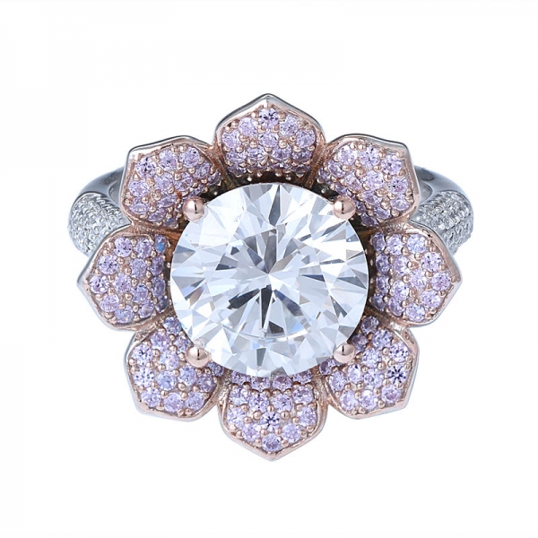 Neue flower design-Stil 10.0 mm Rund-center-weiß cz-Diamant-Verlobungsring 