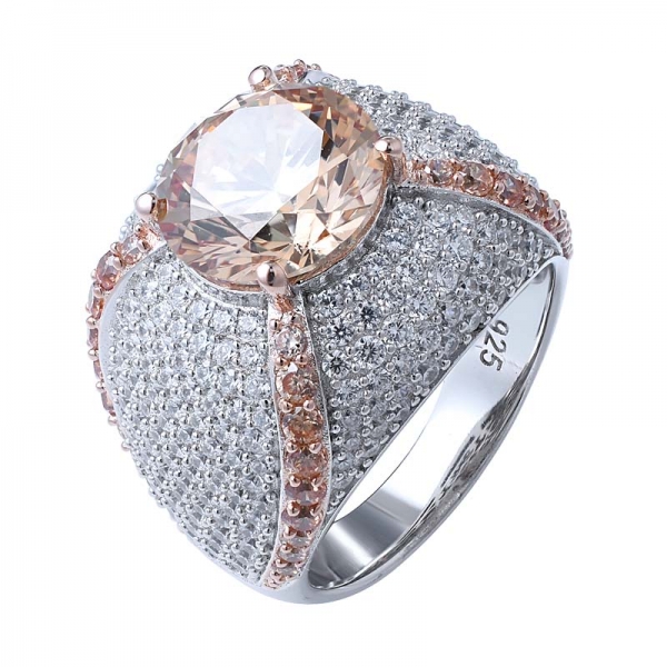 Luxus Kristall 4.0 ct Champagne-Stein-Ring Boho Farbe Silber Solitär Verlobung Ring 