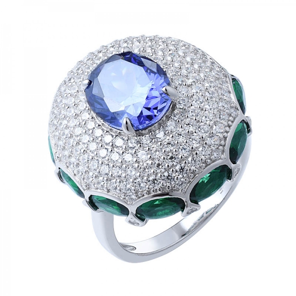 Sterling Silber 3,0 ct Tansanit-Farbe Floral Cluster Cocktail Ring 