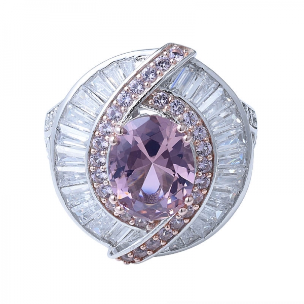 Schmuck weiß cz 3,0 ct rosa Morganit 2-Tone plating Frau Silber ring 925 Silber ring 