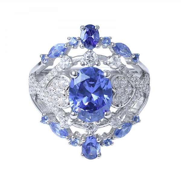 925 Sterling Silber Oval Cut Erstellt, Blau Tansanit-Hochzeit Band-Jubiläum Verlobungsring 