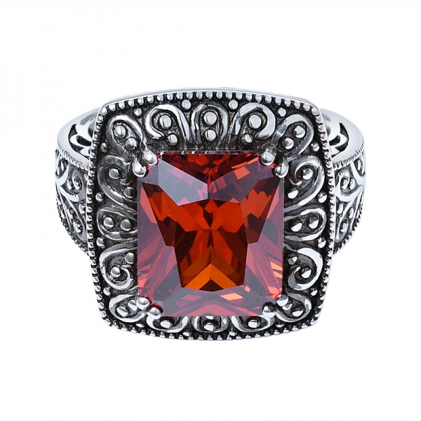 Granat Ring Sterling Silber Rhodium Vernickelt Prinzessin Curved Design 