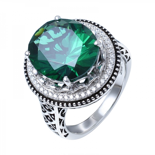 Blumen-Form-925 Silber Grün Smaragd Fantasy-Schmuck-Ring in Silber 