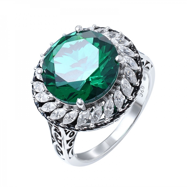 Black Plating Sterling Silber Runde Erstellt Emerald Green Wedding Band Ring 