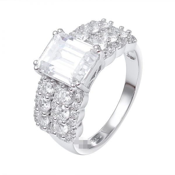 Moissanite 2.00 Ct Weiß-VVS Klarheit Emerald Form Sehr Gut Schneiden Solid white Gold Art Deco Hochzeit Ring 