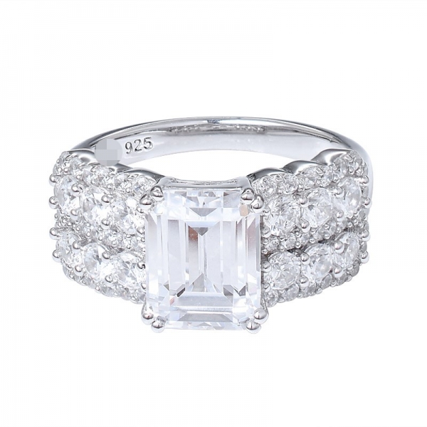 Moissanite 2.00 Ct Weiß-VVS Klarheit Emerald Form Sehr Gut Schneiden Solid white Gold Art Deco Hochzeit Ring 