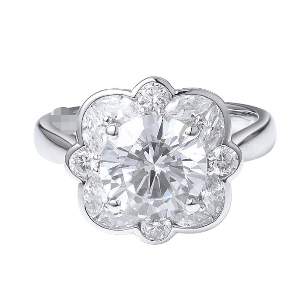 925 Sterling Silber-2.5 ct Weiße, Runde Moissanite Trauringe Blume ring 