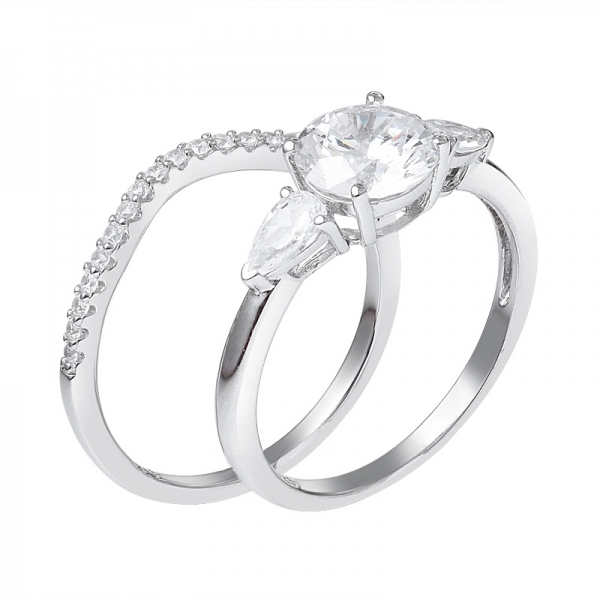 Rund 1,2 ct moissanite Diamant-Hochzeit-Band-Braut-Zwei-Ring-Set 