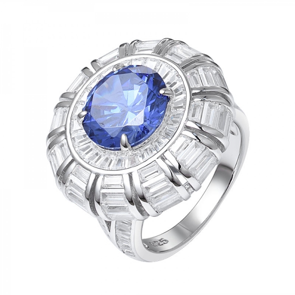 Erstellt Royal Blue Tansanit & Baguette-cut Diamond Ring In 18KT White Gold 
